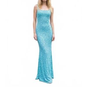 NEW ALETA textured long prom dress in light blue
